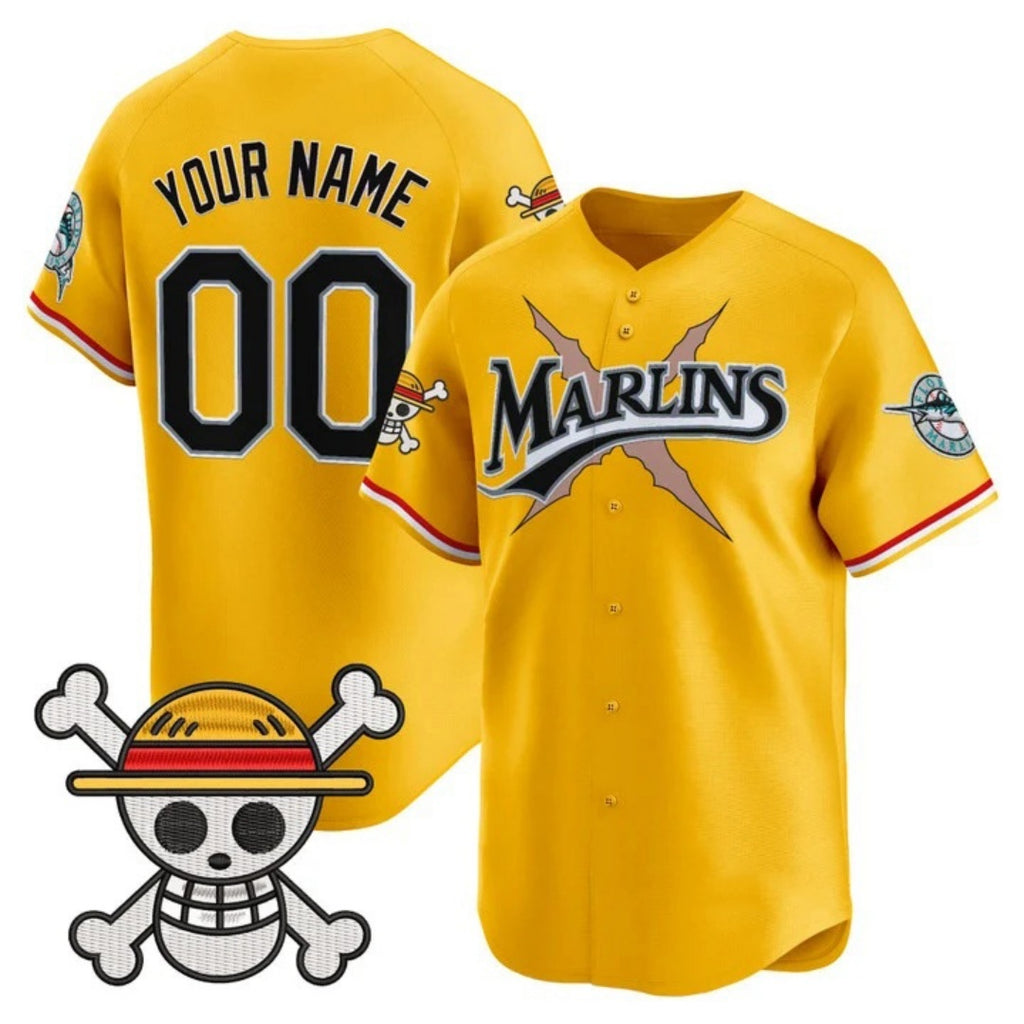 Custom Miami Marlins x One Piece Gold Jereymy Vapor Premier Limited Jersey - Stitched