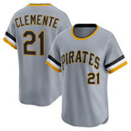 Pittsburgh Pirates #21 Roberto Clemente Gray Jereymy Throwback Cooperstown Collection Limited Jersey