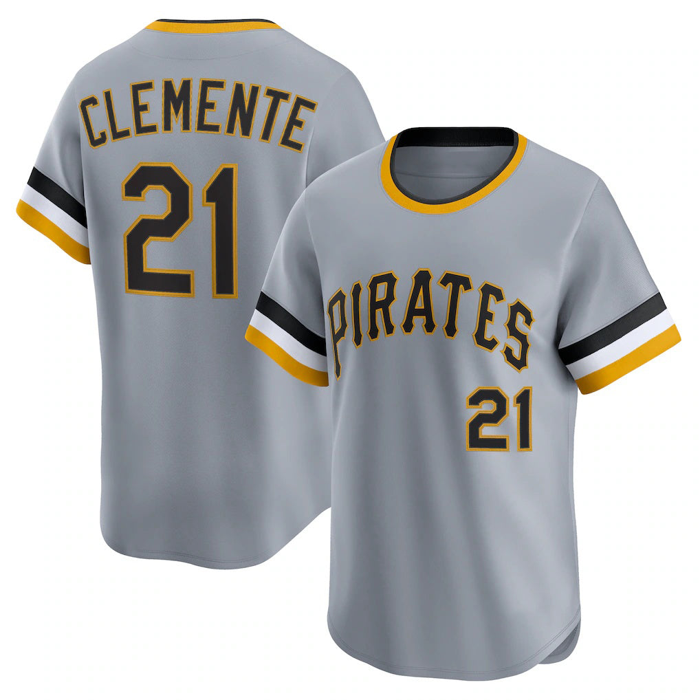 Pittsburgh Pirates #21 Roberto Clemente Gray Jereymy Throwback Cooperstown Collection Limited Jersey