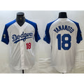 Los Angeles Dodgers #18 Yoshinobu Yamamoto Number White Blue Jereymy Fashion Stitched Cool Base Limited Jersey
