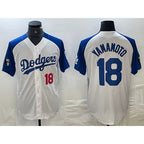 Los Angeles Dodgers #18 Yoshinobu Yamamoto Number White Blue Jereymy Fashion Stitched Cool Base Limited Jersey