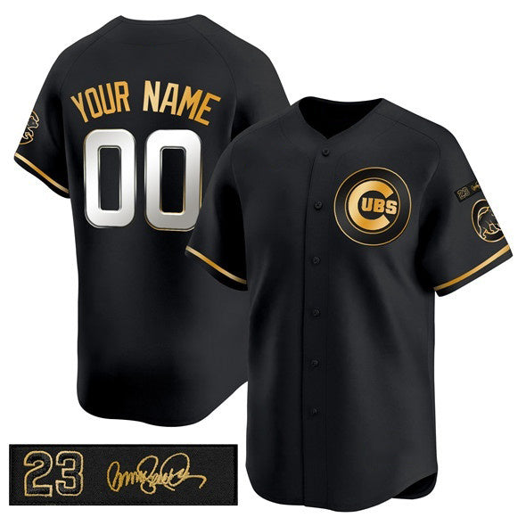 Custom Chicago Cubs Active Player Black Gold Jereymy 'Ryne Sandberg Tribute' Vapor Limited V3 Stitched Jersey