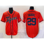 Detroit Tigers #29 Tarik Skubal Orange Jereymy With Patch Cool Base Stitched Jersey