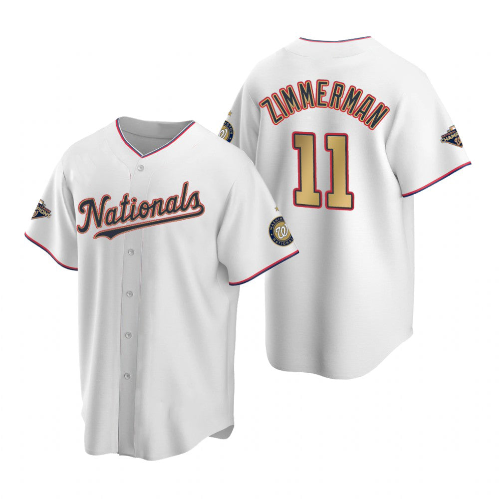 Washington Nationals #11 Ryan Zimmerman White Gold Jereymy 2019 World Series Champions Stitched Cool Base Jersey