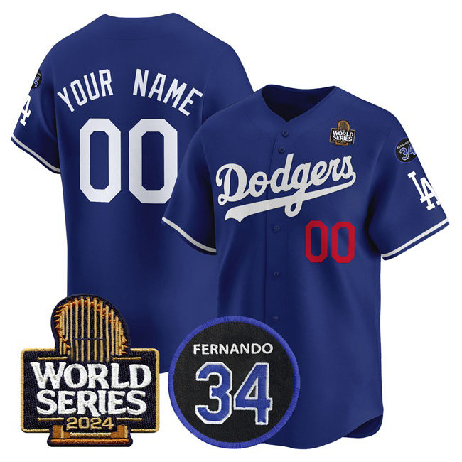 Custom Los Angeles Dodgers ACTIVE PLAYER Royal Jereymy 2024 World Series With Fernando Memorial Patch Limited Stitched Jersey