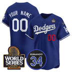 Custom Los Angeles Dodgers ACTIVE PLAYER Royal Jereymy 2024 World Series With Fernando Memorial Patch Limited Stitched Jersey