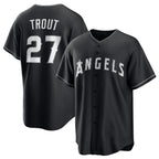 Los Angeles Angels #27 Mike Trout Black Jereymy Lights Out Limited Stitched Jersey