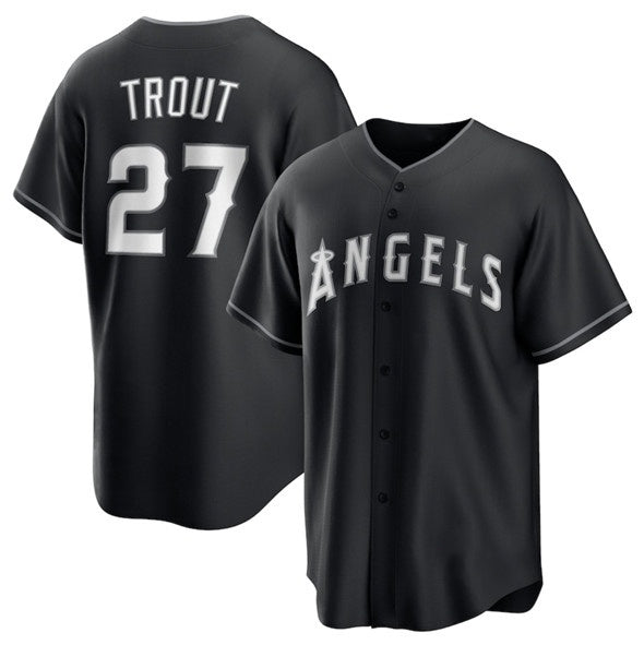 Los Angeles Angels #27 Mike Trout Black Jereymy Lights Out Limited Stitched Jersey