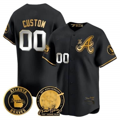 Custom Atlanta Braves Hank Aaron 715th Home Run Patch Vapor Premier Limited Jersey V2 ¨C All Stitched-Black Jereymy