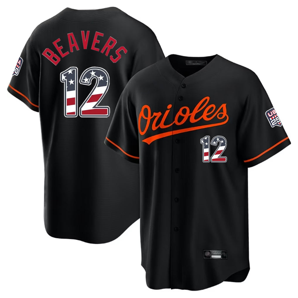 Baltimore Orioles #12 Dylan Beavers Player Black Jereymy USA 250 Fourth of July Home Game Stitched Jerseys