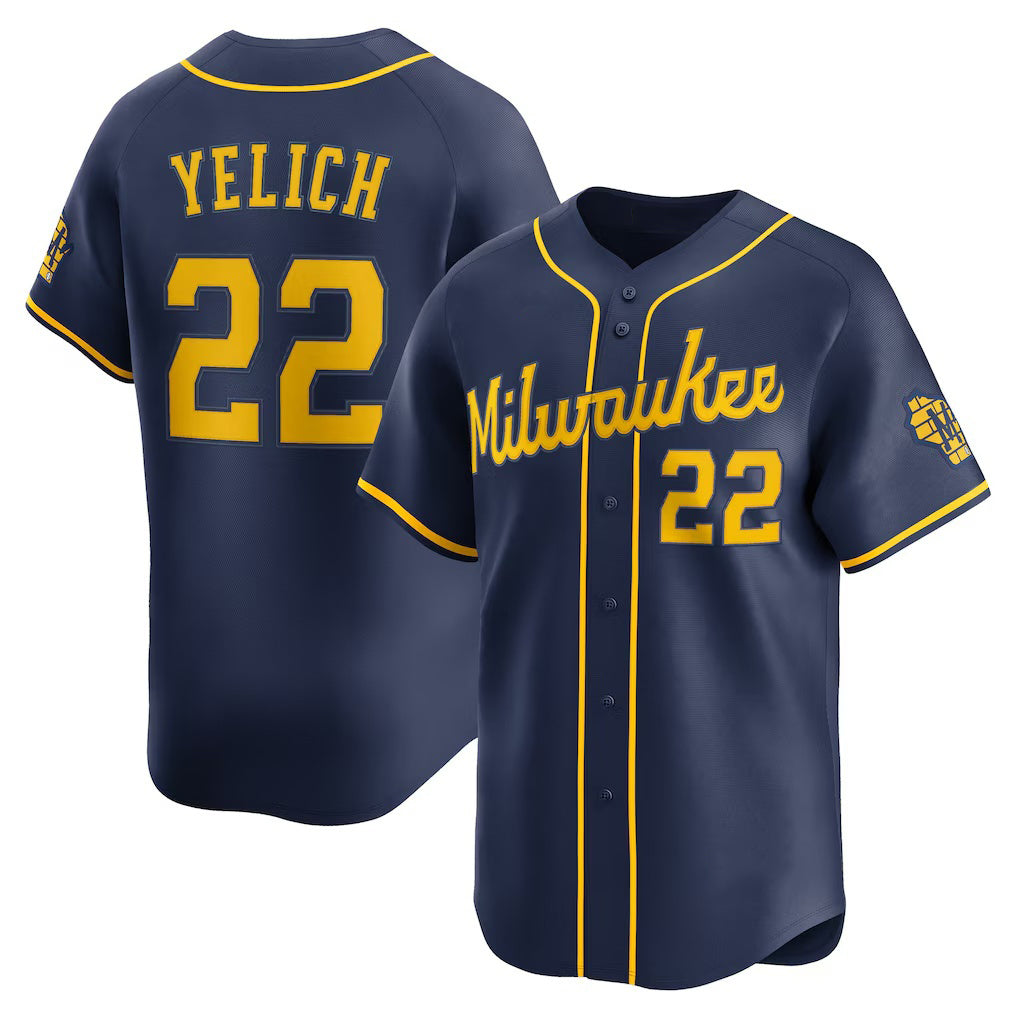 Milwaukee Brewers #22 Christian Yelich Navy Jereymy Alternate Limited Jersey