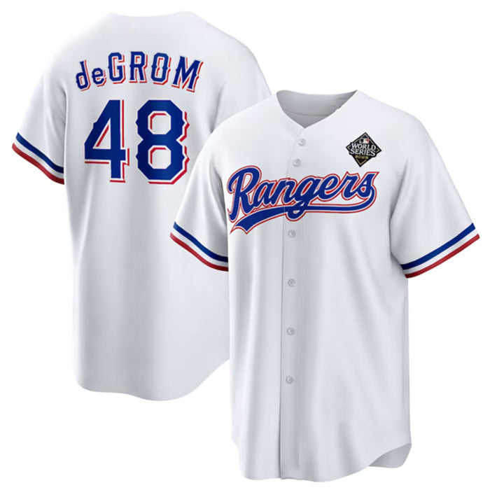 Texas Rangers #48 Jacob DeGrom White Jereymy 2023 World Series Cool Base Stitched Jersey