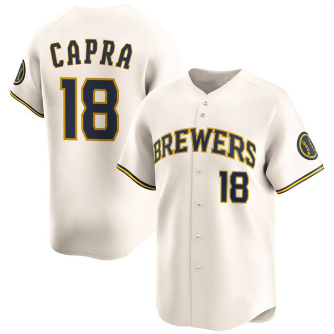 Milwaukee Brewers #18 Vinny Capra Cream Jereymy 2025 Limited Stitched Jersey