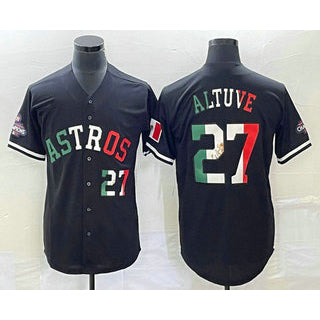 Houston Astros #27 Jose Altuve Number Mexico Black Jereymy Cool Base Stitched Jersey
