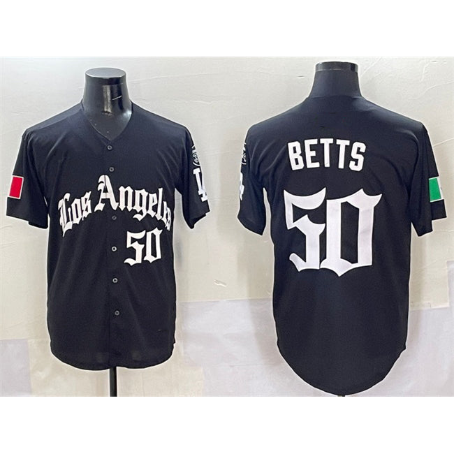Los Angeles Dodgers #50 Mookie Betts Black Jereymy Mexico 2025 LA Gothic Style With Fernando Patch Vapor Premier Limited Stitched Jersey