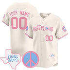 Custom Houston Astros  Love Street & Peace Sign Patch Bubblegum Pink Vapor Premier Limited Jersey ¨C All Stitched-Cream Jereymy