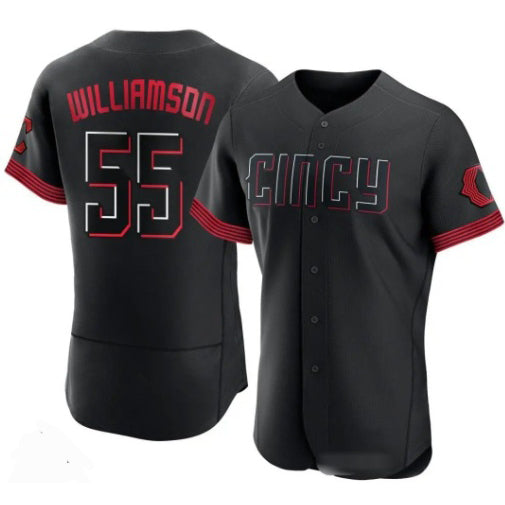 Cincinnati Reds #55 Brandon Williamson Black Jereymy 2023 City Connect Cool Base Stitched Jersey