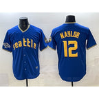 Seattle Mariners #12 Josh Naylor Royal Jereymy With 2025 AL West Division Champions Patch Limited Stitched jersey