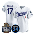 Los Angeles Dodgers #17 Shohei Ohtani White Jereymy 2024 World Series With Fernando Memorial Patch Limited Stitched Jersey