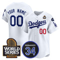 Custom Los Angeles Dodgers ACTIVE PLAYER White Jereymy 2024 World Series With Fernando Memorial Patch Limited Stitched Jersey
