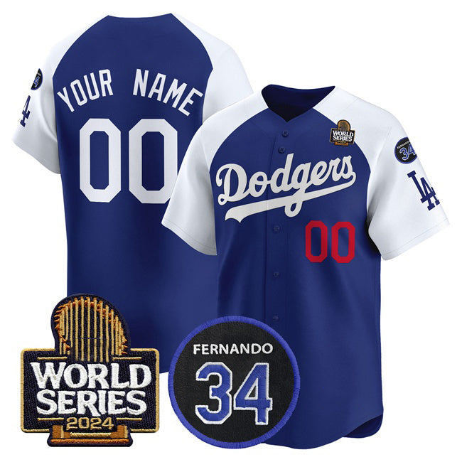 Custom Los Angeles Dodgers ACTIVE PLAYER Royal White Jereymy 2024 World Series With Fernando Memorial Patch Limited Stitched Jersey