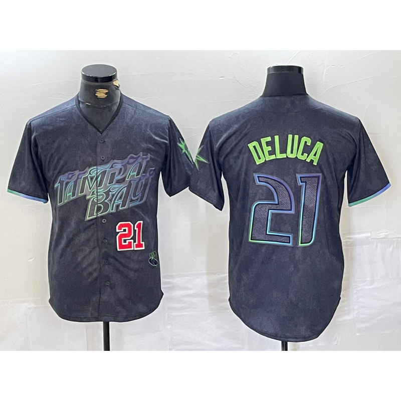 Tampa Bay Rays #21 Jonny DeLuca Number Charcoal Jereymy 2024 City Connect Limited Stitched Jerseys 2