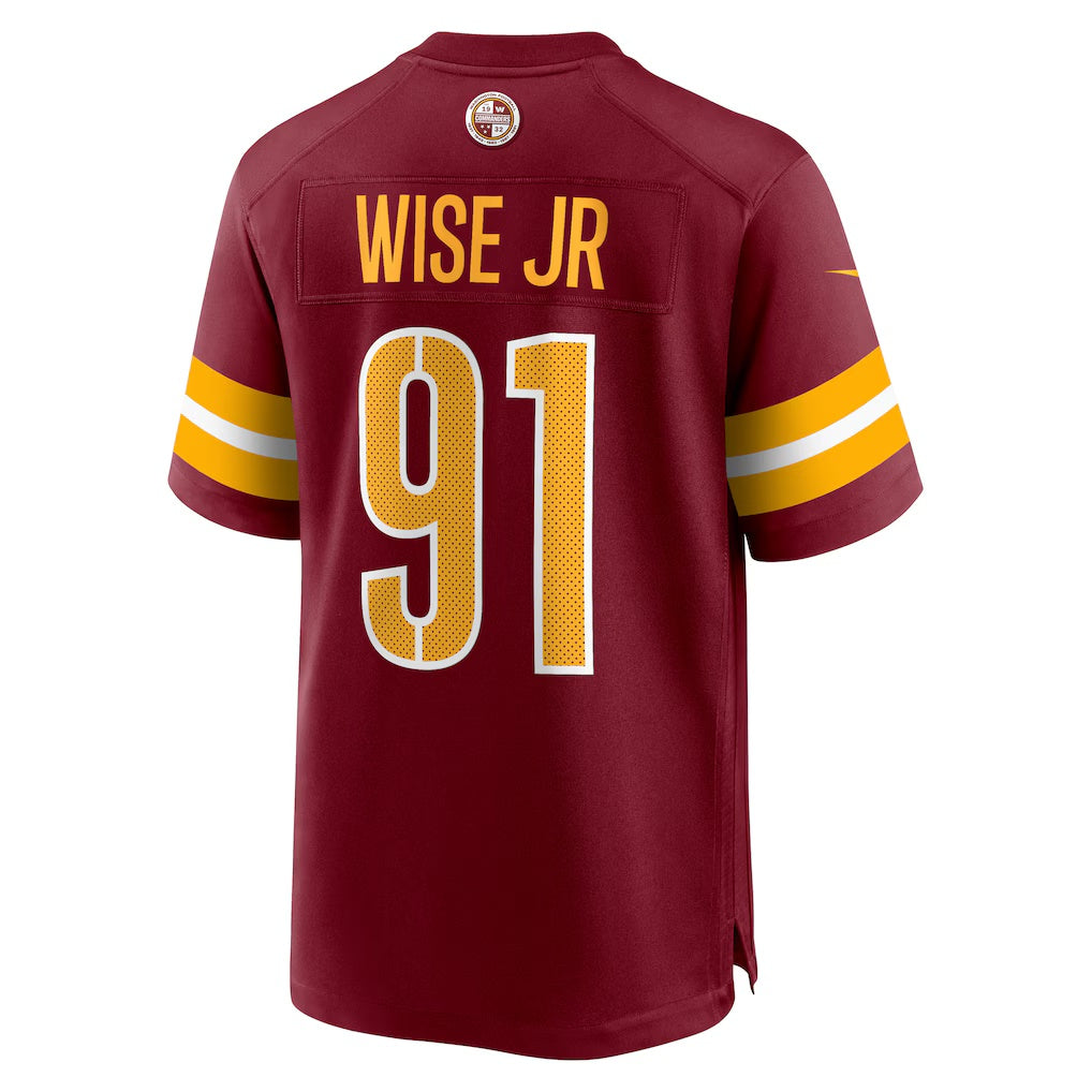 W.Commanders #91 Deatrich Wise Jr. Burgundy Jereymy Team Game Jersey