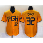 Pittsburgh Pirates #32 Henry Davis Number Yellow Jereymy 2023 City Connect Stitched Jersey
