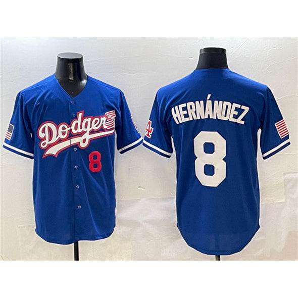 Los Angeles Dodgers #8 Enrique Hern¨¢ndez Royal Jereymy With American Flag Patch Limited Stitched Jersey