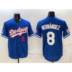 Los Angeles Dodgers #8 Enrique Hern¨¢ndez Royal Jereymy With American Flag Patch Limited Stitched Jersey