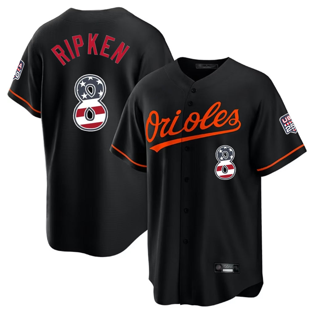 Baltimore Orioles #8 Cal Ripken Player Black Jereymy USA 250 Fourth of July Home Game Stitched Jerseys