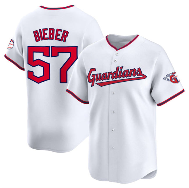 Cleveland Guardians #57 Shane Bieber White Jereymy Home Limited Stitched Jersey