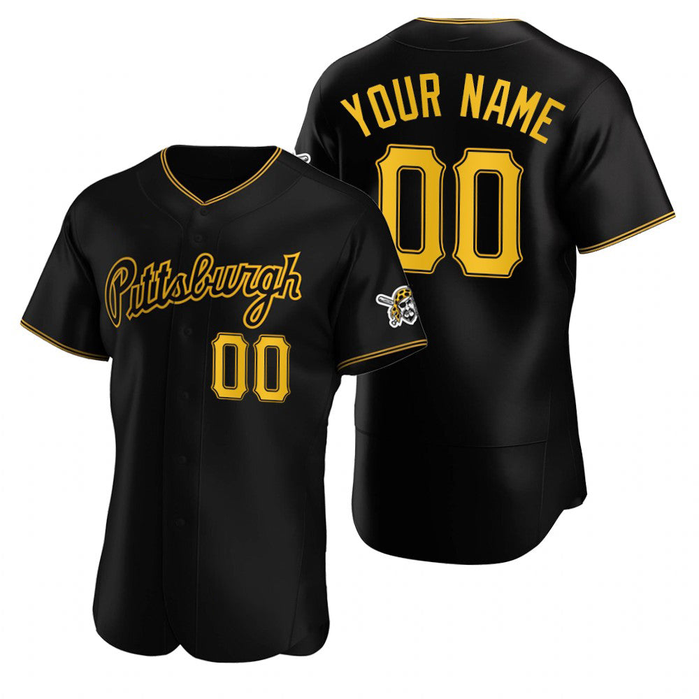 Custom Pittsburgh Pirates Black Jereymy Stitched Flex Base Jersey