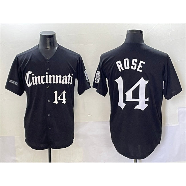 Cincinnati Reds #14 Pete Rose Black Jereymy 'Gothic Queen City Edition' Vapor Premier Limited Stitched Jersey