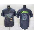 Tampa Bay Rays #13 Junior Caminero Number Charcoal Jereymy 2024 City Connect Limited Stitched Jerseys
