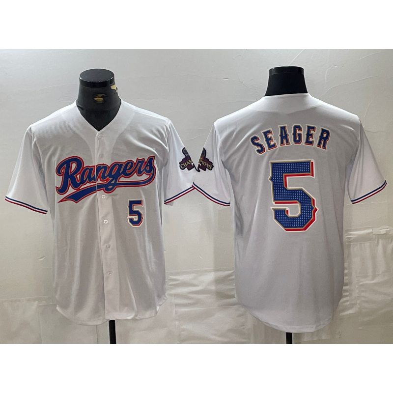 Texas Rangers #5 Corey Seager Number White Jereymy 2024 Gold Collection Limited Cool Base Jersey
