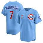 Chicago Cubs #7 Dansby Swanson Baby Blue Jereymy 2nd Alternate Limited Player Jersey