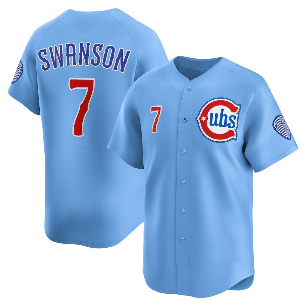 Chicago Cubs #7 Dansby Swanson Baby Blue Jereymy 2nd Alternate Limited Player Jersey
