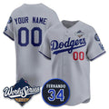Custom Los Angeles Dodgers ACTIVE PLAYER Gray Jereymy 2025 World Series With No. 34 Patch Limited Stitched Jersey