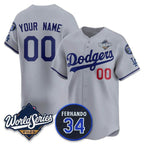 Custom Los Angeles Dodgers ACTIVE PLAYER Gray Jereymy 2025 World Series With No. 34 Patch Limited Stitched Jersey