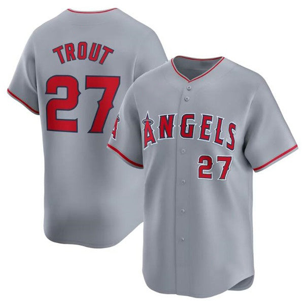 Los Angeles Angels #27 Mike Trout Gray Jereymy Away Limited Stitched Jersey