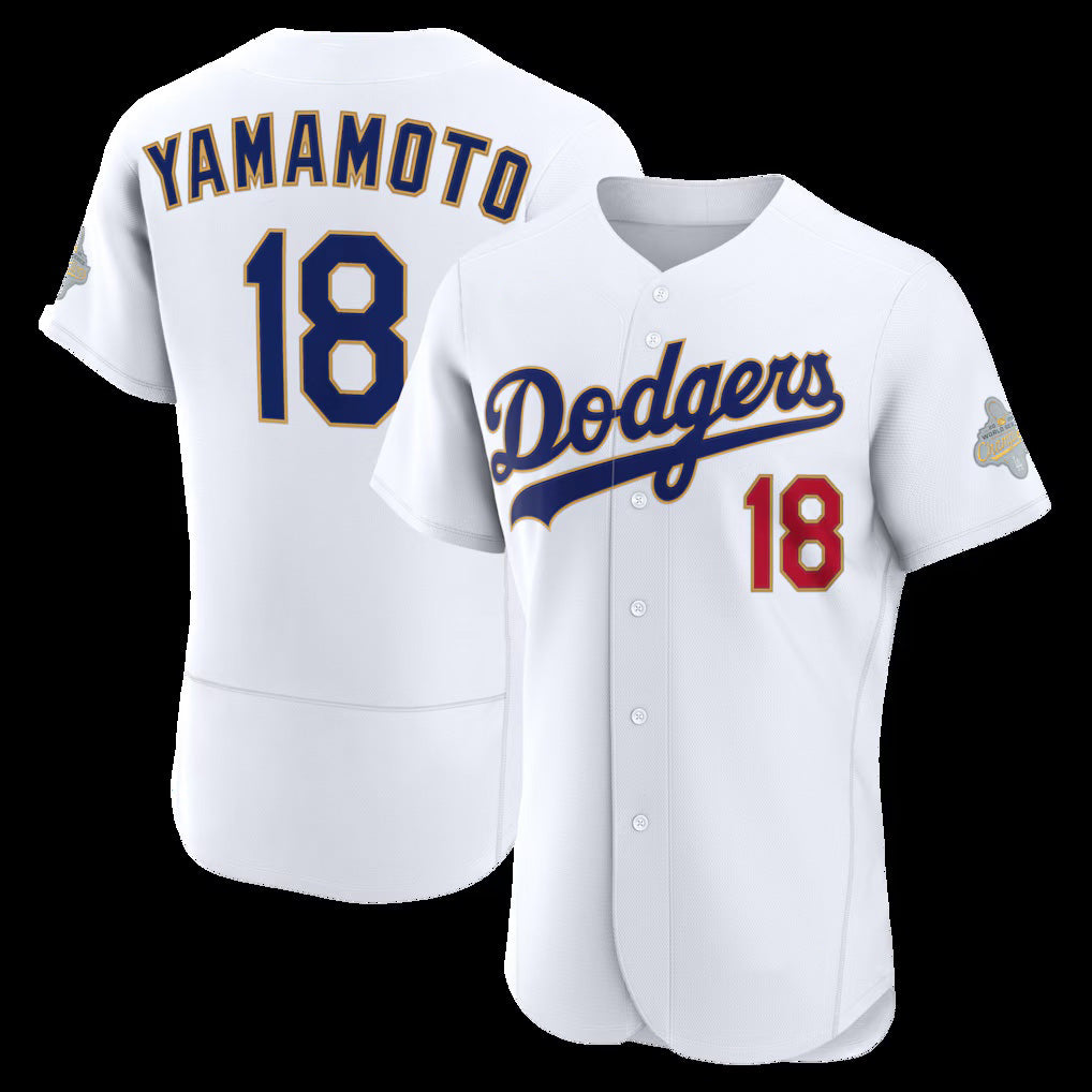 Los Angeles Dodgers #18 Yoshinobu Yamamoto White Jereymy 2026 Gold Collection Authentic Jersey