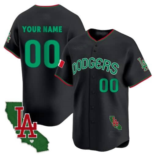 Custom Los Angeles Dodgers Mexico California Patch Vapor Premier Limited Jersey V3 ¨C Black Jereymy