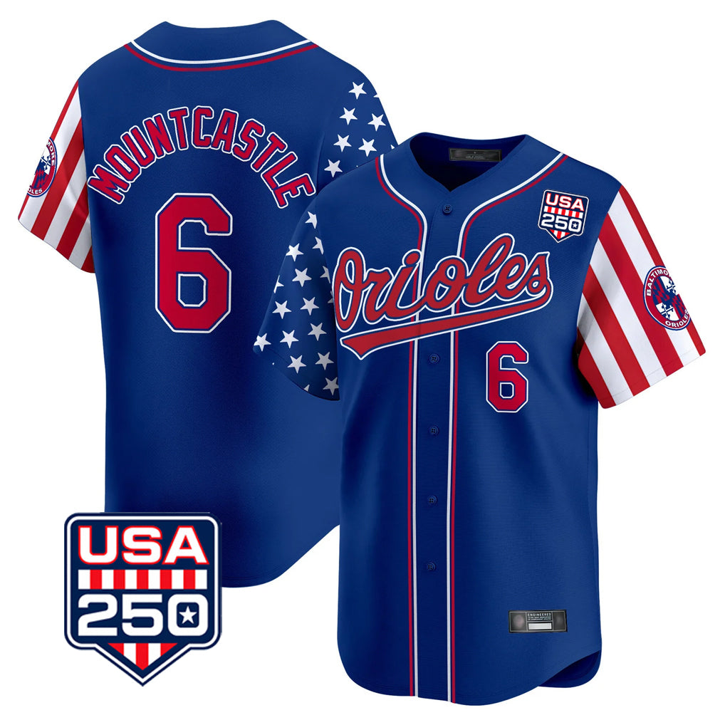 Baltimore Orioles #6 Ryan Mountcastle Player Royal Jereymy USA 250 Independence Day Vapor Premier Limited Home Game Stitched Jerseys