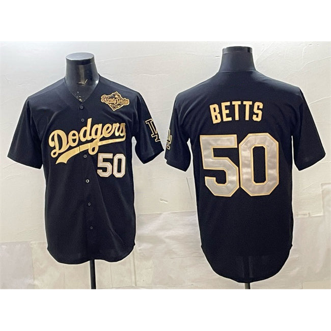 Los Angeles Dodgers #50 Mookie Betts Black Gold Jereymy 2025 World Series Patch Limited Stitched Jersey