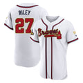 Atlanta Braves #27 Austin Riley Player White Gold Jereymy Limited Elite Home Game Stitched Jerseys