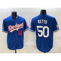 Los Angeles Dodgers #50 Mookie Betts Royal Jereymy With American Flag Patch Limited Stitched Jersey