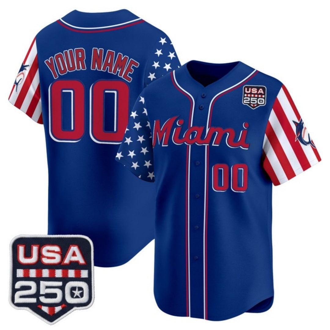 Custom Miami Marlins Royal Jereymy America 250 Edition Vapor Premier Limited Stitched Jerseys