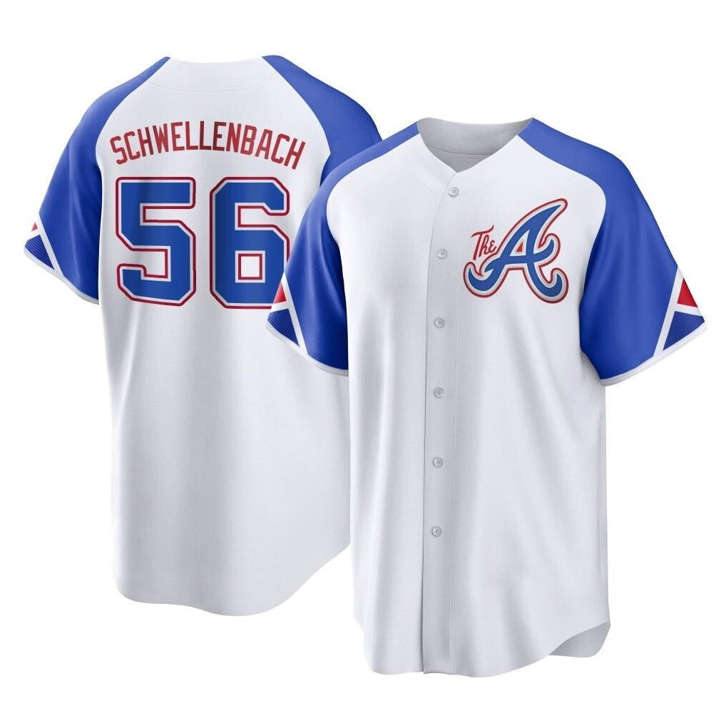Atlanta Braves #56 Spencer Schwellenbach Player White Jereymy City Connect Home Game Stitched Jerseys