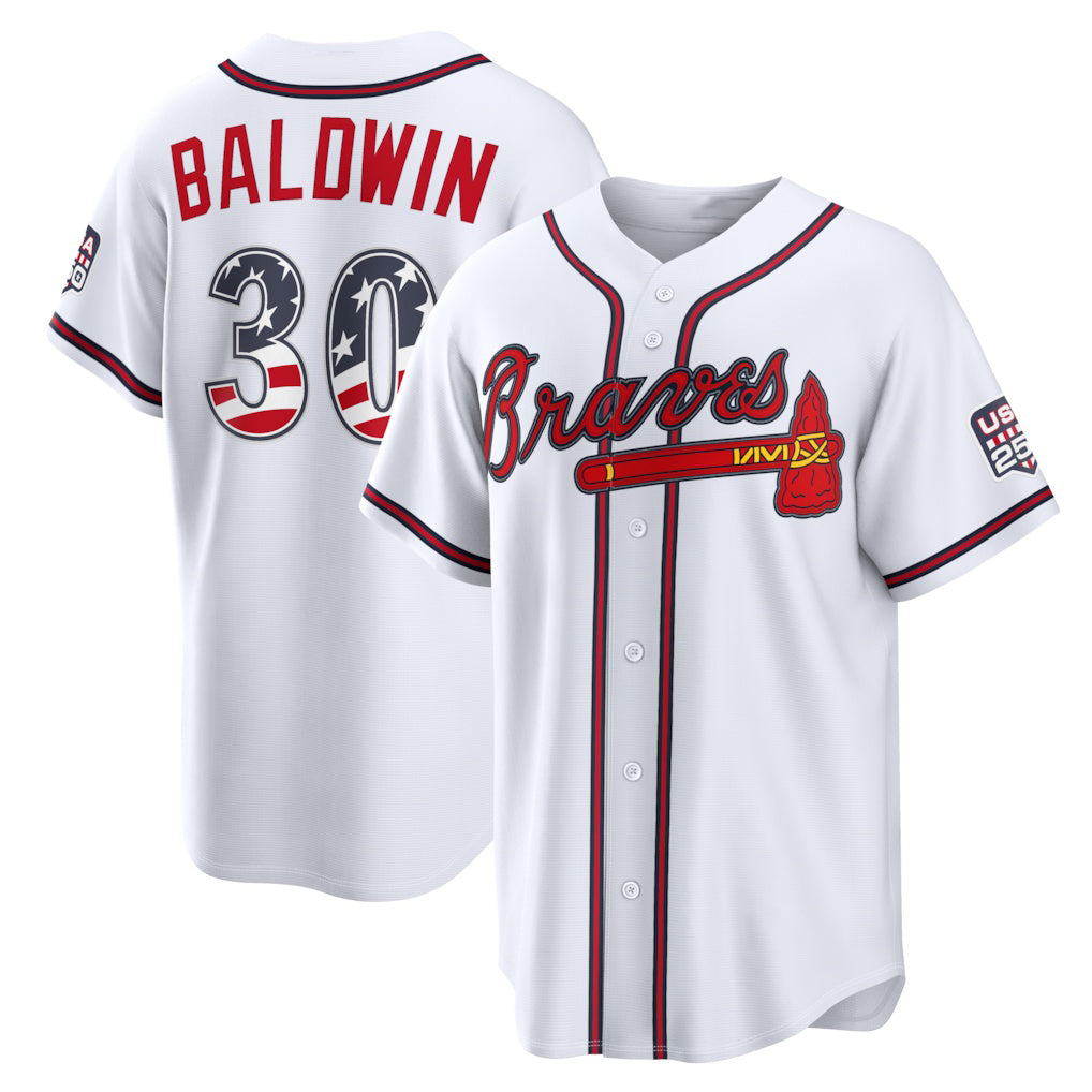Atlanta Braves #30 Drake Baldwin USA 250 Fourth of July Home Stadium Jersey - White Jereymy